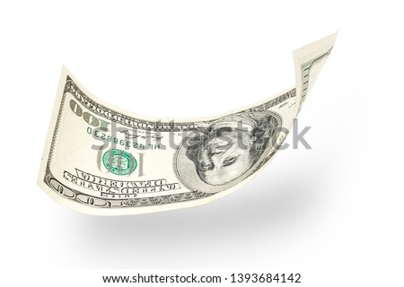 One hundred dollars banknotes isolated on white background Royalty-Free Stock Photo #1393684142