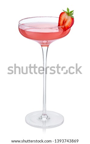 Margarita cocktail in a beautiful glass on a high leg isolated on a white background.