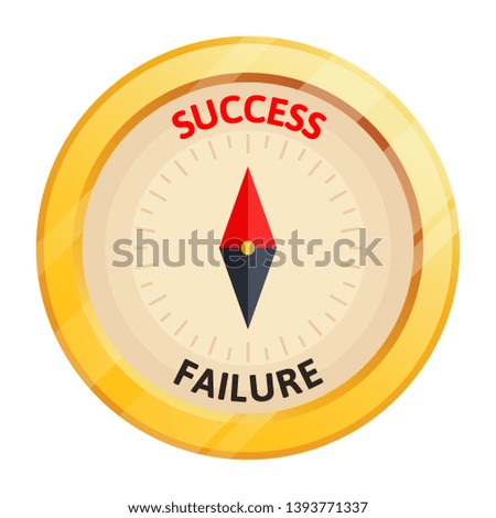 Business compass show direction to success. Golden compass. Way to success. Business vector illustration. Flat style, isolated on white background.