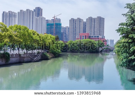 Close-up of the Canal City Landscape of Wuxi Section of Beijing-Hangzhou Grand Canal in China