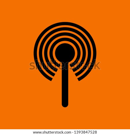 Radio Antenna Icon. Black on Orange Background. Vector Illustration.