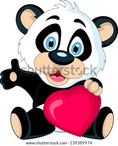cute Baby panda holding love heart