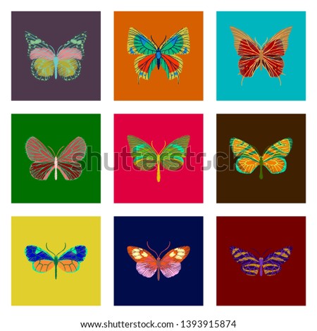 set of flat shading style icon butterfly