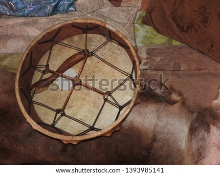 Shamanic tambourine. Shaman drum. For rituals and rites.