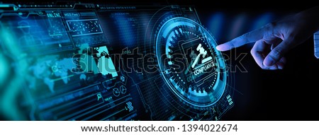Hand touching Compliance Rules Law Regulation Policy Business Technology Interface Royalty-Free Stock Photo #1394022674