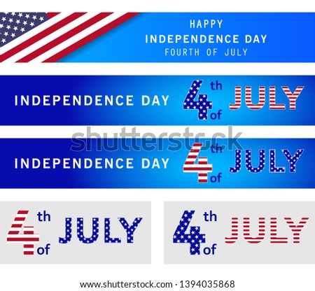 4th of July set of holiday banner. American Independence Day Party poster, flyer, advertisement on navy blue background. Memorial day. Presidents election. Space for text. Vector illustration