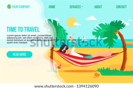 Tourism agency flat landing page template. Holiday trip to paradise island. Exotic resort homepage