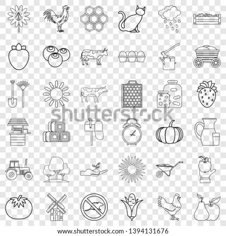 Agricultural icons set. Outline style of 36 agricultural vector icons for web for any design