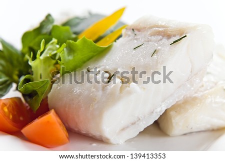 Halibut with greens and vegetables