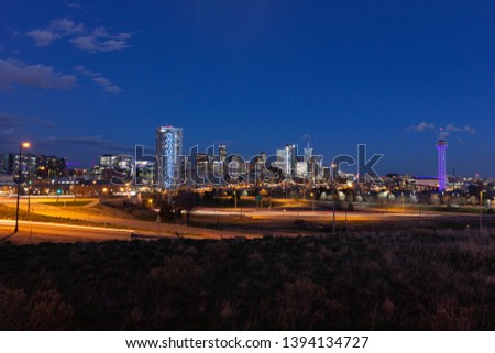 Denver Colorado city skyline in the evening