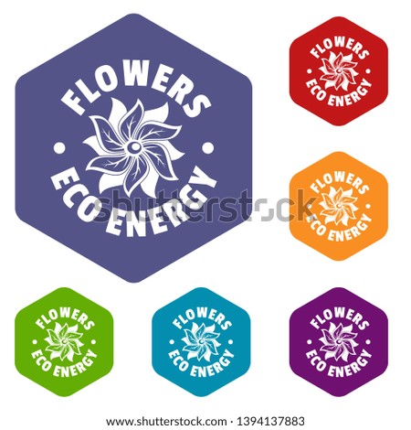 Eco flower icons vector colorful hexahedron set collection isolated on white 