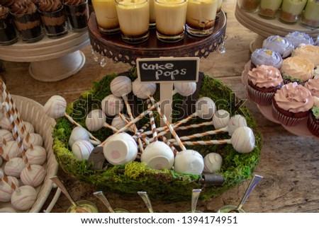 View of delicious treats on dessert table.