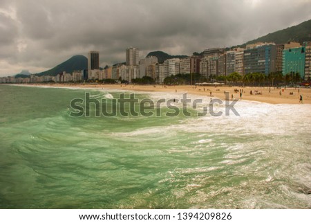 Rio de Janeiro, Copacabana, Lama beach, Brazil: Beautiful landscape with sea and beach views. The most famous beach in Rio de Janeiro.