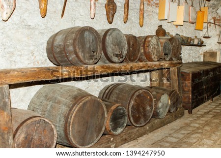 Ukraine, Dubno, wine cellar, oak barrels, wine barrels
