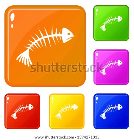 Fish bones icons set collection vector 6 color isolated on white background