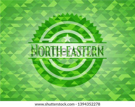 North-eastern green emblem with triangle mosaic background. Vector Illustration. Detailed.