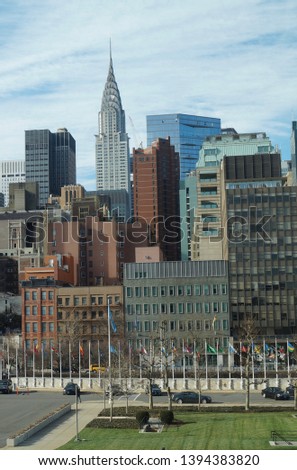 New York City and skyline and Manhattan  skyscrapers of different height