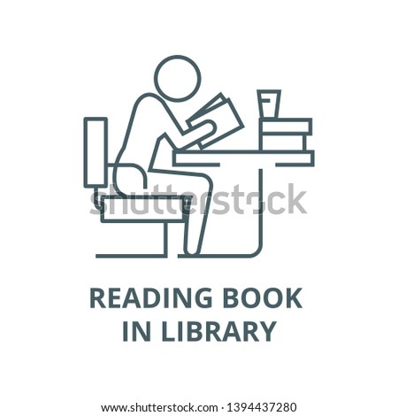 Man studying,reading book in library vector line icon, linear concept, outline sign, symbol