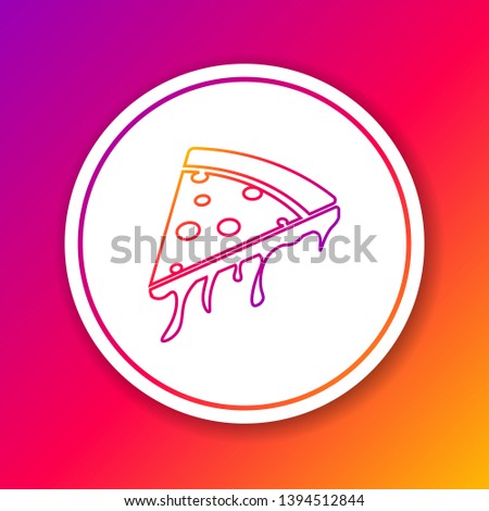 Color Slice of pizza line icon isolated on color background. Circle white button. Vector Illustration