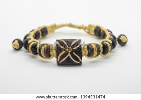 Close up Wooden Handcrafted Bracelets isolated on white background.    
