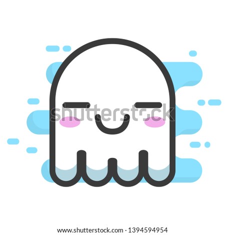 Cute white small ghost smiling with closed eyes