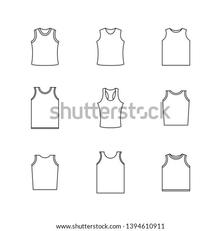 Set of different shirts from thin lines isolated on white background. Design element outerwear and article of clothing,  illustration.