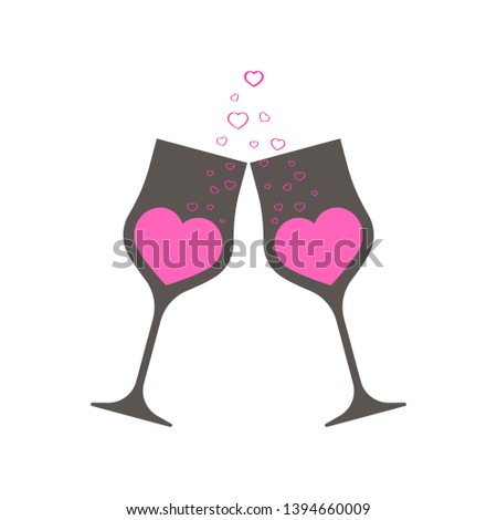 Wine glass icon. Glass for wine and winery for holiday design. Cheers, holiday toast. Pair of champagne glasses. 