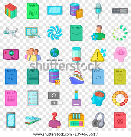 Cloud computing icons set. Cartoon style of 36 cloud computing vector icons for web for any design