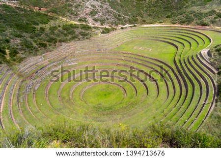 Agriculture terraces of the Inka peoples. Circles of Moray in Peru. 