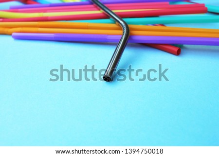 straw straws metal reusable plastic drinking background colourful  full screen with copy space replace plastic free concept stock photo photograph image picture