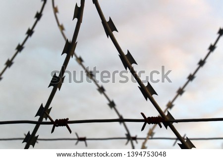 Photo background with barbed wire against the sky.