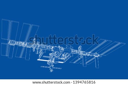 Abstract Spaceship Outline. Vector rendering of 3d. Space Technology