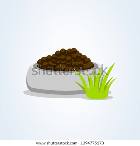 dog food and grass flat style. isolated on white background. illustration