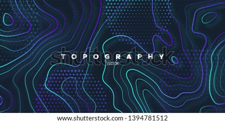 Topography relief. Abstract memphis background. Vector minimal illustration. Liquid gardients. Outline cartography landscape. Modern poster design. Trendy cover with wavy colorful lines Royalty-Free Stock Photo #1394781512