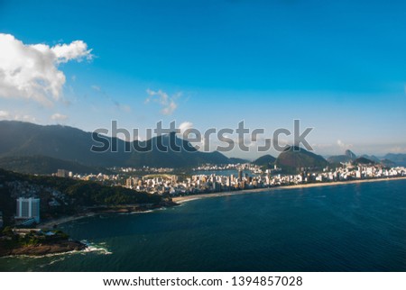 Rio de Janeiro, Brazil: View of Sao Conrado beach, from above, located in the Sao Conrado neighborhood in the city of Rio de Janeiro