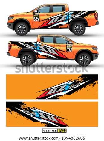 truck 4 wheel drive and car graphic vector. abstract lines with Orange background design for vehicle vinyl wrap