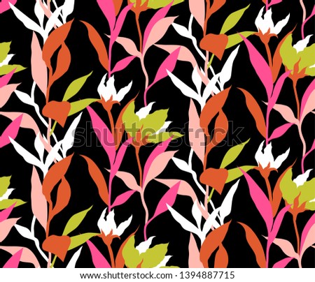 Modern leaves, flowers,  floral vector seamless pattern background