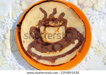 tasty pancake with cup of coffee picture