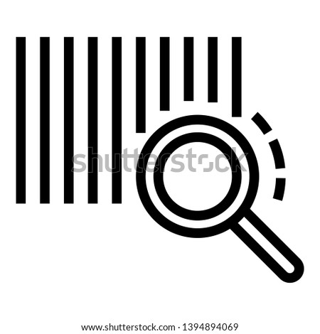 Barcode and magnifying glass icon. Outline barcode and magnifying glass vector icon for web design isolated on white background