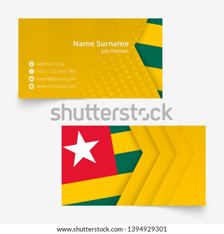 Togo Flag Business Card, standard size (90x50 mm) business card template with bleed under the clipping mask.