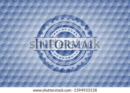 Informal blue emblem with geometric pattern background. Vector Illustration. Detailed.