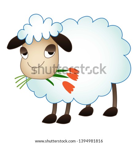 Sheep eat flower icon. Cartoon of sheep eat flower icon for web design isolated on white background