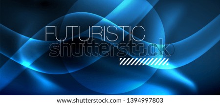Dark background with neon color waves, vector design template