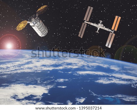 Space station. Spaceships above the earth. The elements of this image furnished by NASA.
