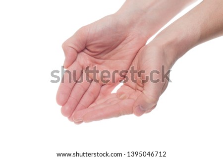 Two male hands with the Palms is isolated on a white background