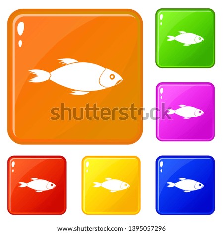 Fish icons set collection vector 6 color isolated on white background