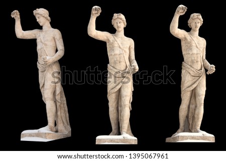 Sculpture of the ancient Greek god Apollon isolate. Vintage carving set with Ancient greece mythology. Sculptor S. S. Pimenov. Created in 1822, the location of St. Petersburg, Royalty-Free Stock Photo #1395067961