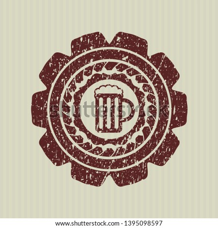 Red beer jar icon inside distress rubber grunge texture stamp