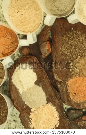 Flour and herbs over an wood
