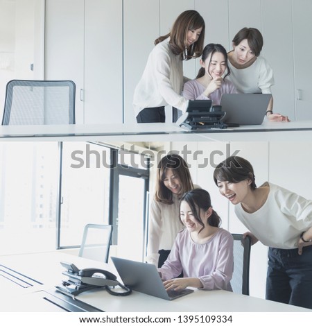 Business scene of several women. Collage photography.